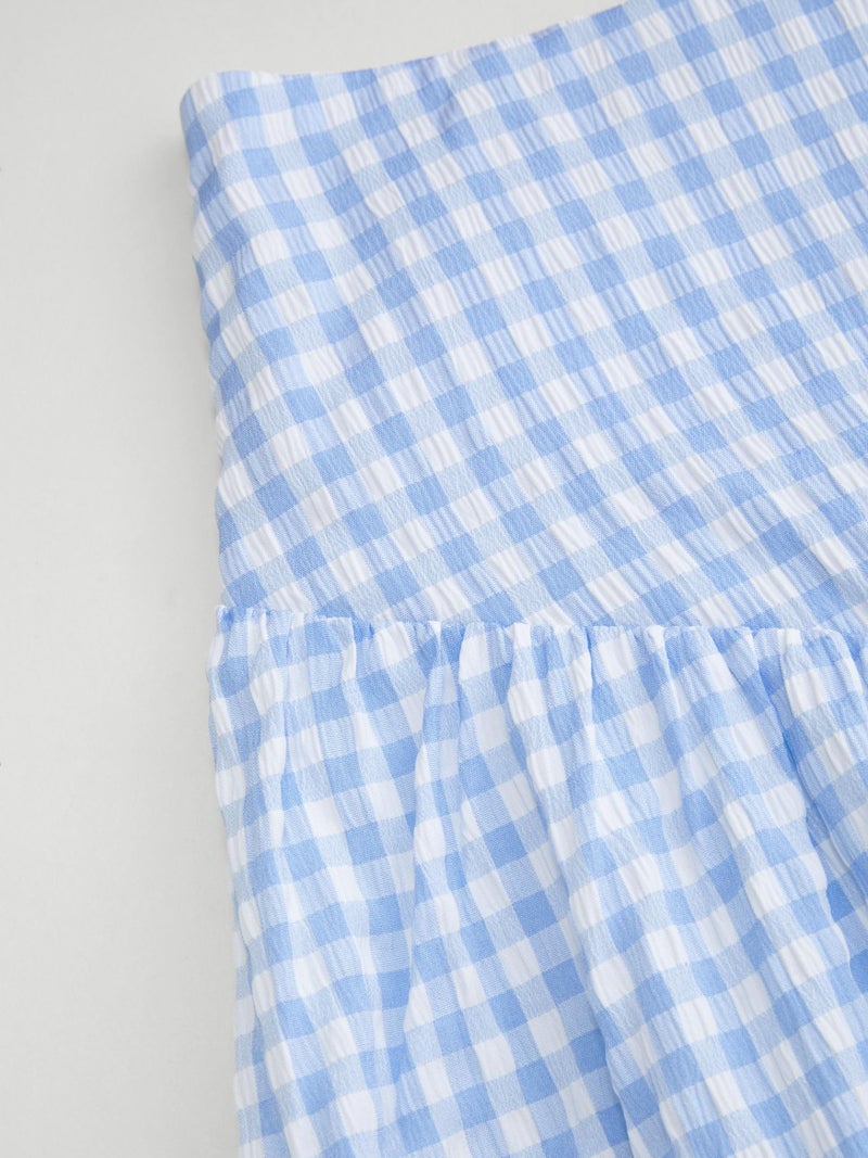 CIDER Gingham Maxi Skirts for Women A Line High Waist Long Plaid Skirt Summer Beach Vacation Outfits Trendy Light Blue - Image 3