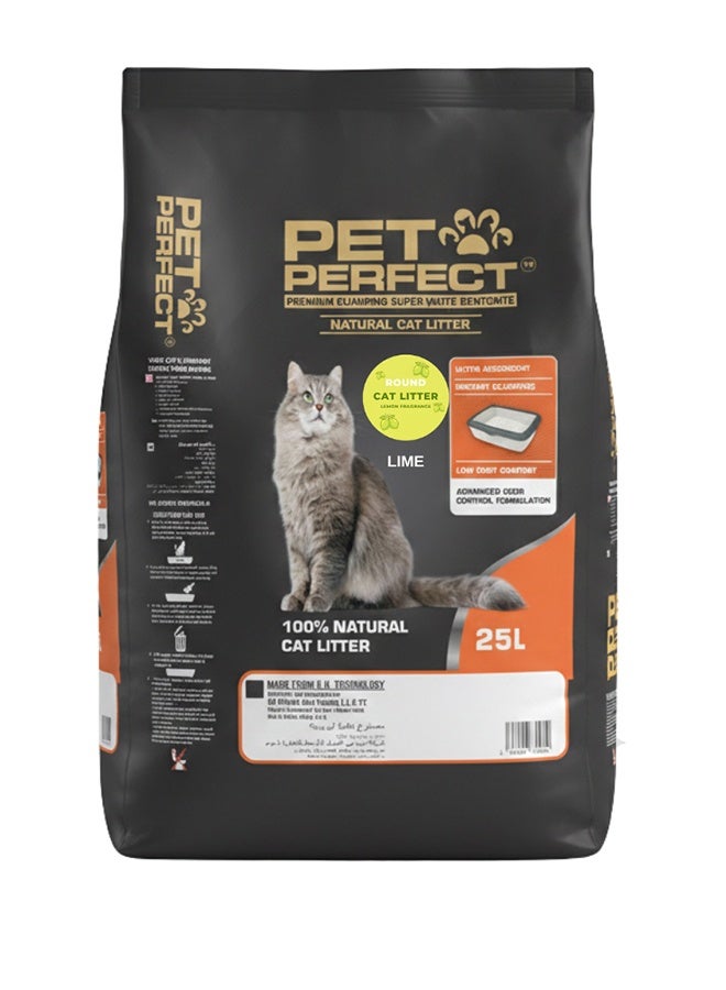 PET PERFECT Premium Clumping Super White Bentonite Cat Litter 25L (20KG) - Lemon