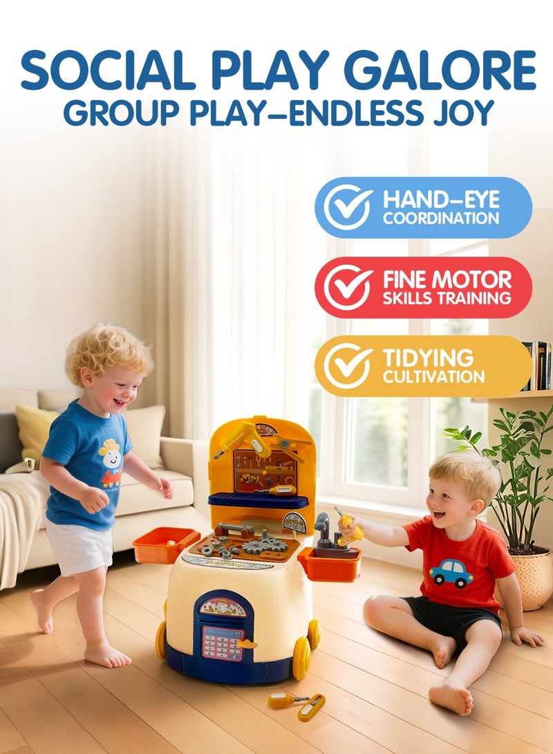 مجموعة أداة لللعب الافتراضي للاطفال من نوع 2 في 1 وسيارة للمرور، مجموعة أدوات للاطفال، مجموعة أدوات، للبنين والبنات من العمر 2 إلى 3 سنوات، تصميم صندوق تخزين محمول، أدوات لعب تعليمية (الأزرق) - Image 3