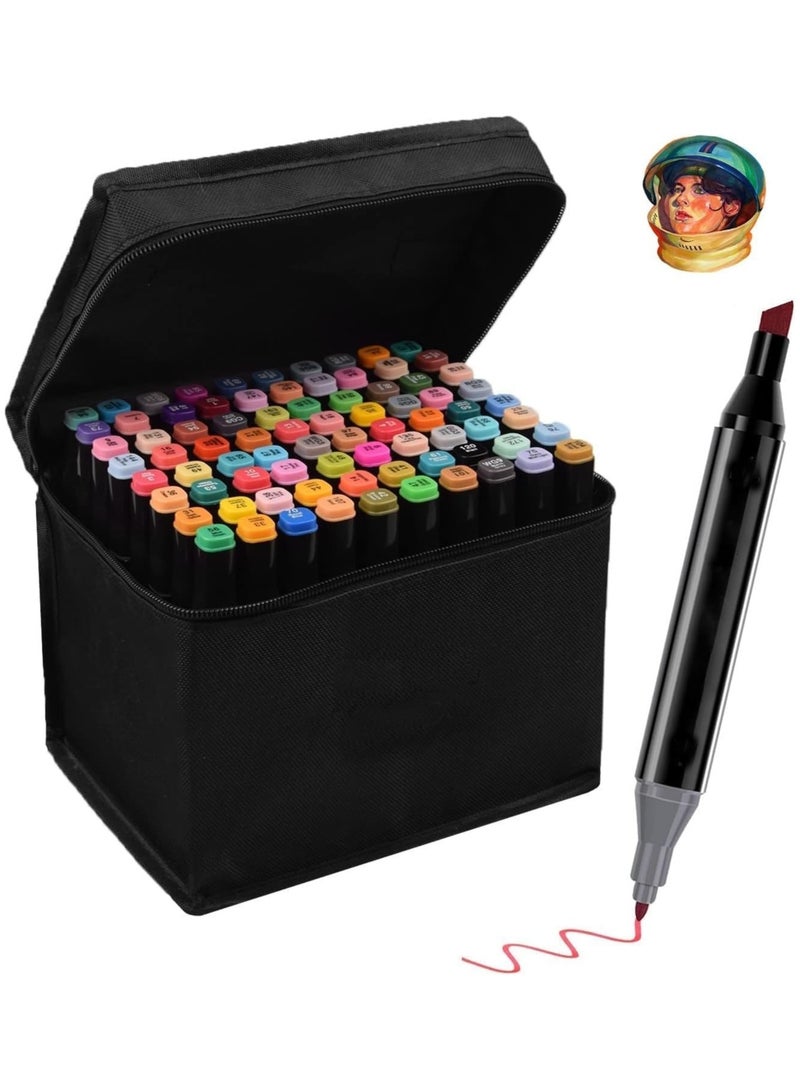 يوريفو مجموعة أقلام تلوين تاتش 80 لونًا من أقلام تحديد الكحول وأقلام تحديد فنية للرسم التخطيطي وكتب تلوين الأنمي والمانجا للبالغين مع حقيبة سوداء وقاعدة تخزين - Image 1