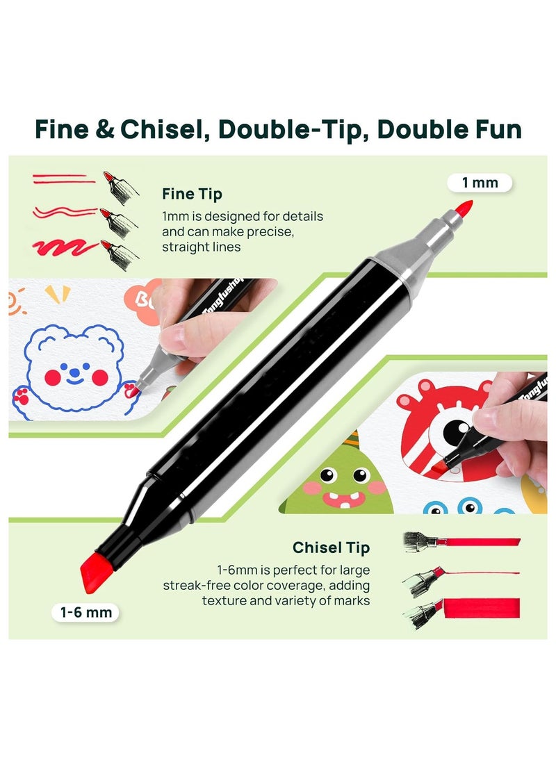 يوريفو مجموعة أقلام تلوين تاتش 80 لونًا من أقلام تحديد الكحول وأقلام تحديد فنية للرسم التخطيطي وكتب تلوين الأنمي والمانجا للبالغين مع حقيبة سوداء وقاعدة تخزين - Image 2