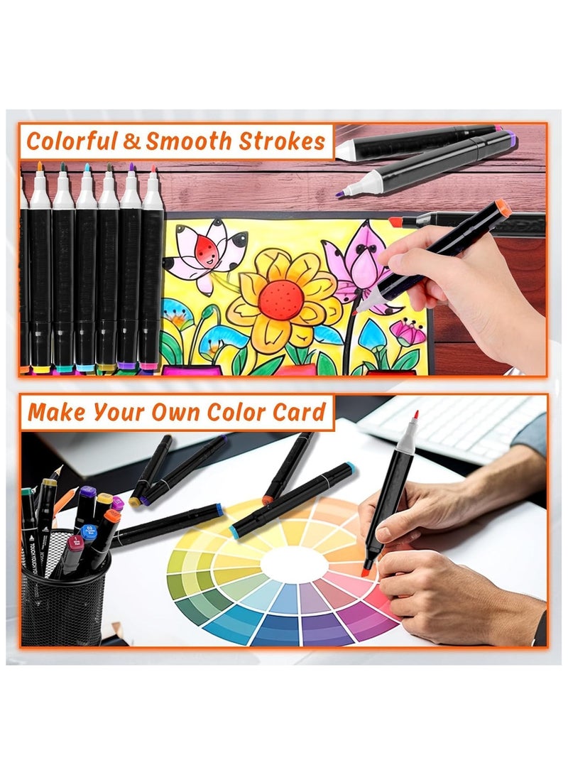 يوريفو مجموعة أقلام تلوين تاتش 80 لونًا من أقلام تحديد الكحول وأقلام تحديد فنية للرسم التخطيطي وكتب تلوين الأنمي والمانجا للبالغين مع حقيبة سوداء وقاعدة تخزين - Image 5