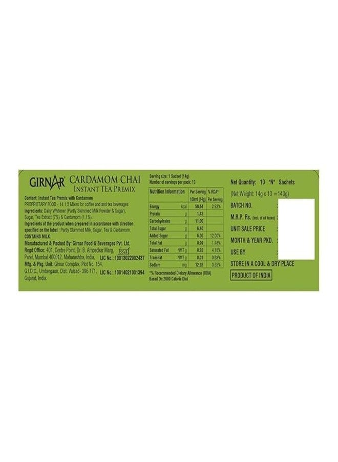 Girnar Cardamom Chai Instant Tea Premix, 10 Single Serve Sachets, Ready to Serve Hot Beverage Mix - Image 2