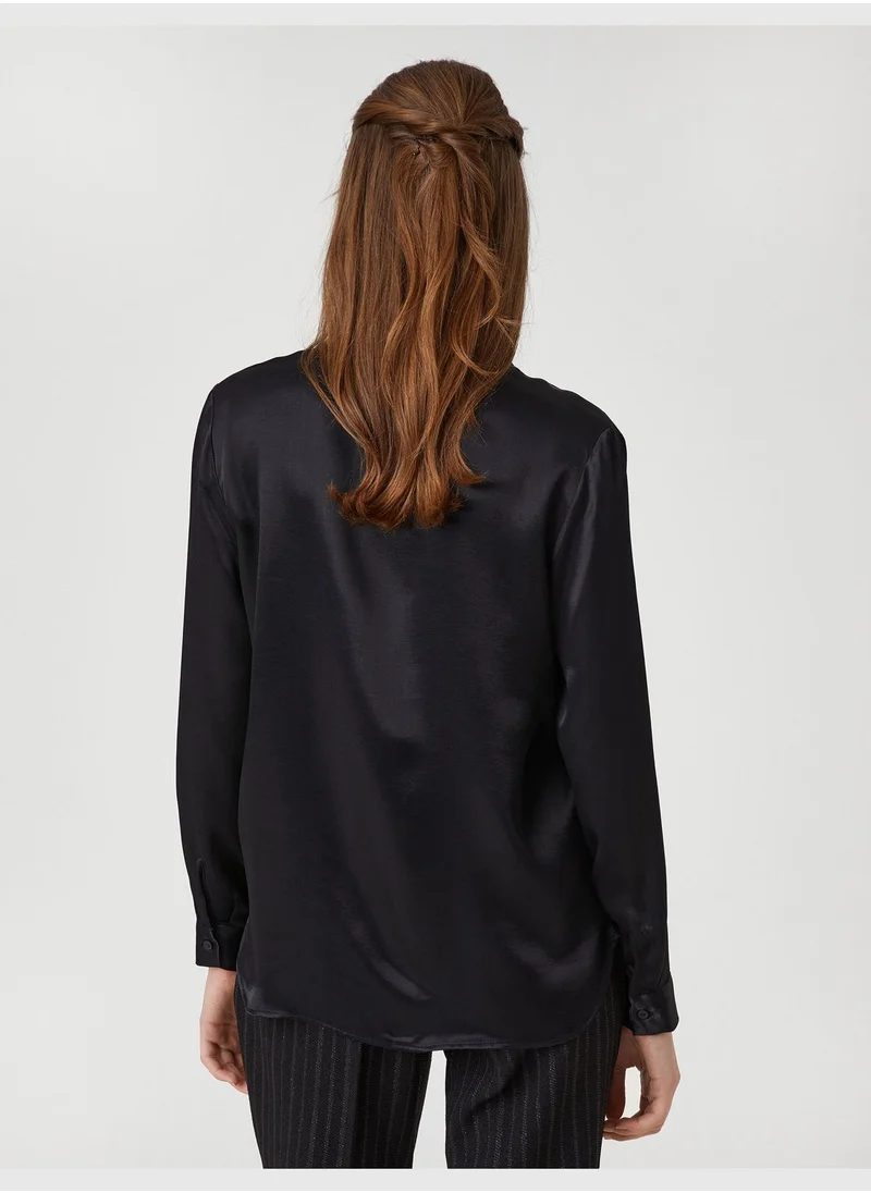KOTON Long Sleeve Relax Fit Satin Shirt