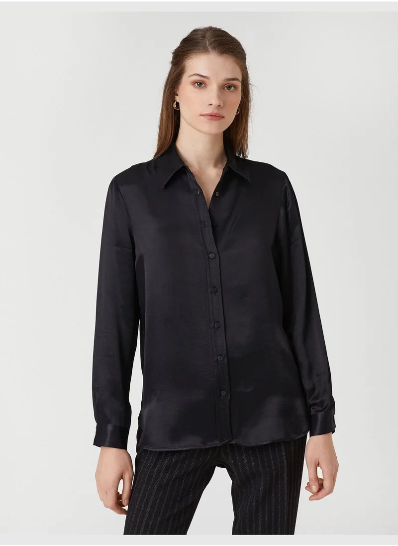 KOTON Long Sleeve Relax Fit Satin Shirt