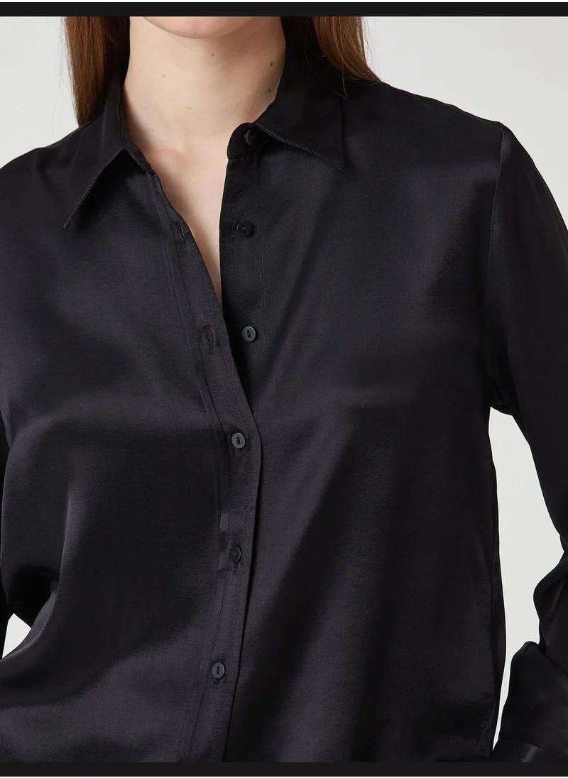 KOTON Long Sleeve Relax Fit Satin Shirt