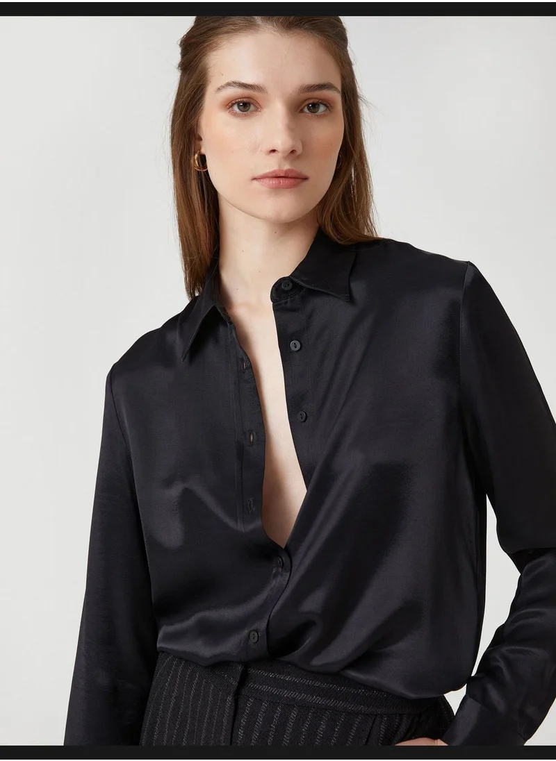 KOTON Long Sleeve Relax Fit Satin Shirt