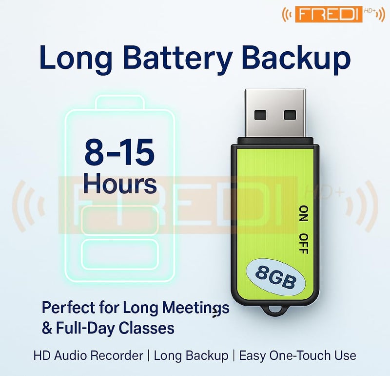 FREDI HD PLUS USB Voice Recorder 8GB Inbuilt Memory | Clear Audio Recording Pen Drive | Easy One-Touch Recording | OTG Mobile Playback Support | Portable Recorder for Study, Office & Personal Notes - Image 3