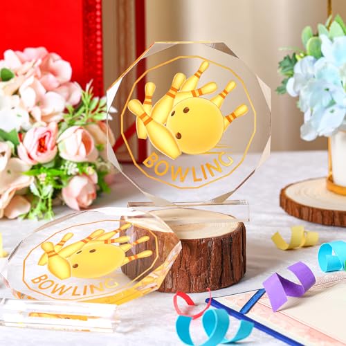 Anglechic 6 Pack Bowling Trophy Acrylic Funny Bowling Award Medals 4.72 x 4.72 Inch Sports Contest Trophies Bulk Plaques Team Prize Gift Trophies for Team Competition Champion - Image 4