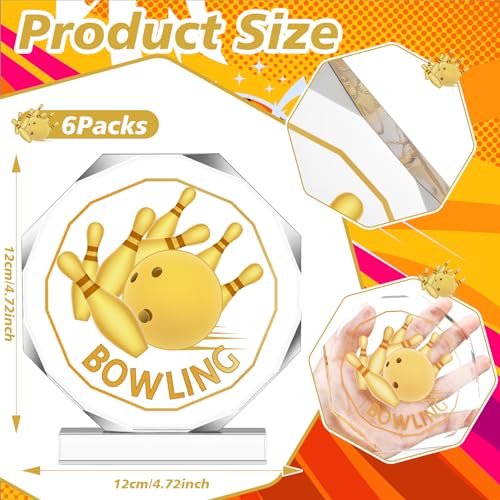 Anglechic 6 Pack Bowling Trophy Acrylic Funny Bowling Award Medals 4.72 x 4.72 Inch Sports Contest Trophies Bulk Plaques Team Prize Gift Trophies for Team Competition Champion - Image 2