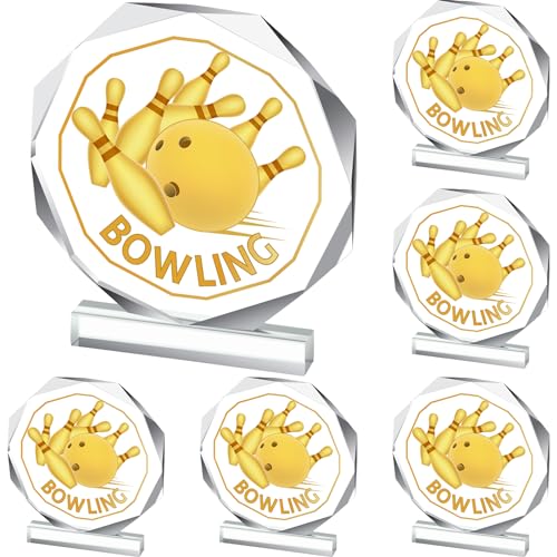 Anglechic 6 Pack Bowling Trophy Acrylic Funny Bowling Award Medals 4.72 x 4.72 Inch Sports Contest Trophies Bulk Plaques Team Prize Gift Trophies for Team Competition Champion - Image 1