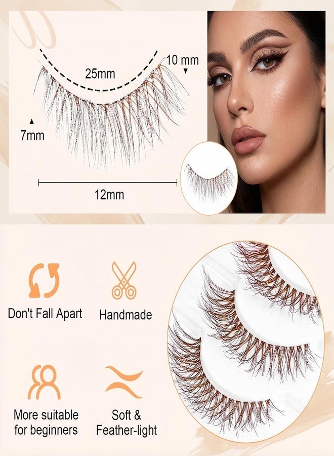 ١٠ أزواج من الرموش البنية الخفيفة، رموش صناعية بنية اللون بتصميم عين القطة، رموش صناعية من المنك بتصميم عين القطة مع شريط شفاف للمبتدئين والمحترفين - Image 3