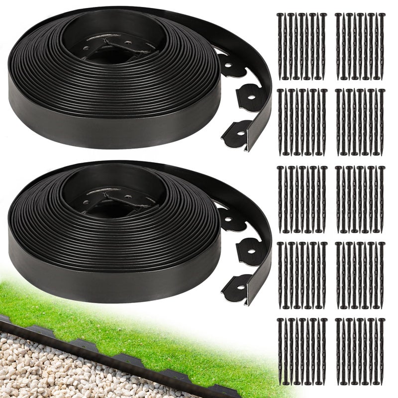 Hemikaki 1.5 Inch Garden Edging Border 100FT, Plastic Edging for Landscaping with 120pcs Spikes - Image 1