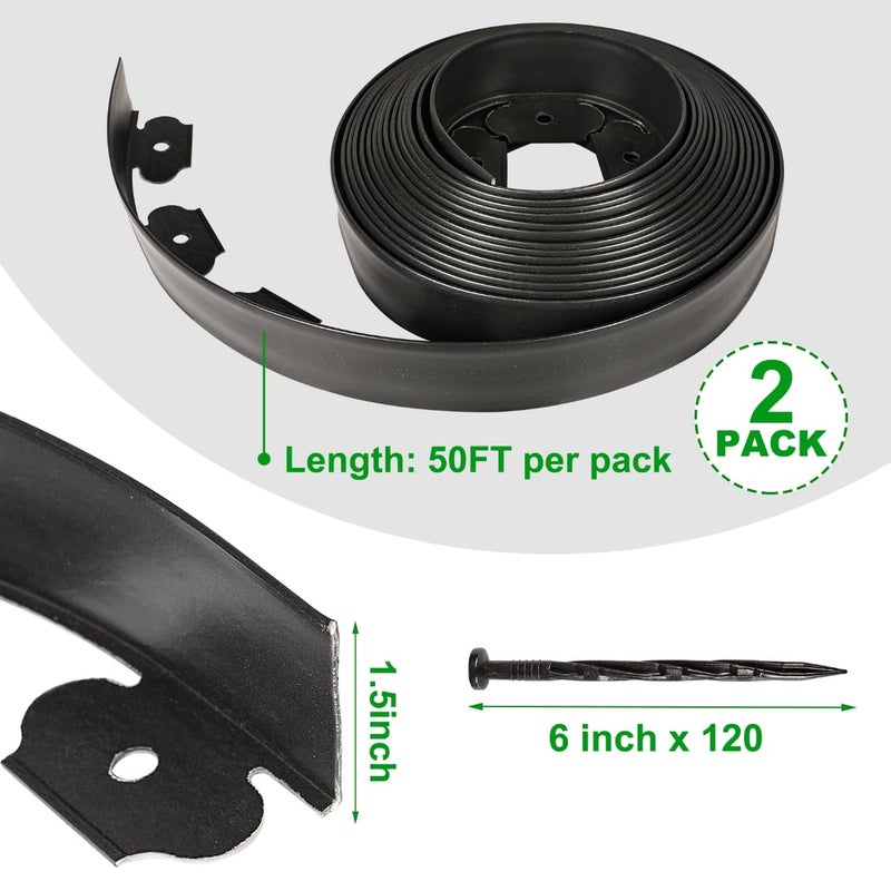 Hemikaki 1.5 Inch Garden Edging Border 100FT, Plastic Edging for Landscaping with 120pcs Spikes - Image 2
