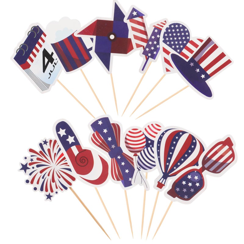 Fourth of July Cake Toppers 12pcs Non Edible Cupcake Decorations for Independence Day Party - Image 2