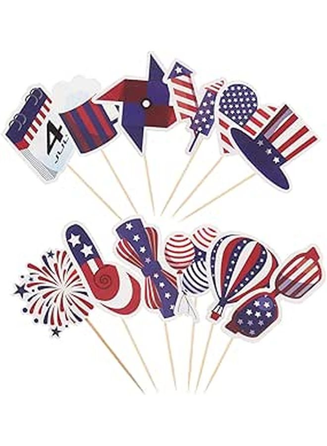 Fourth of July Cake Toppers 12pcs Non Edible Cupcake Decorations for Independence Day Party - Image 1