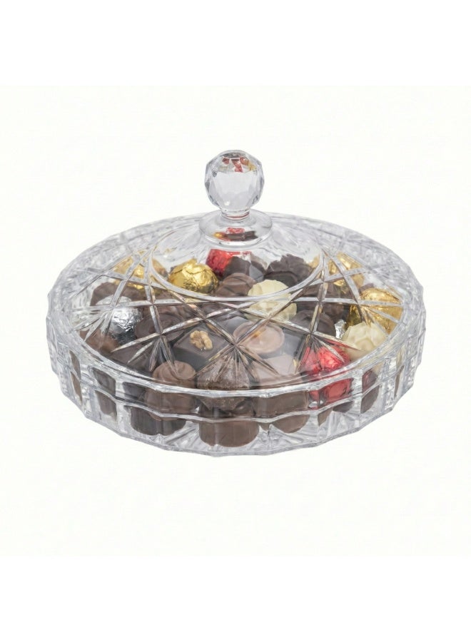 Acrylic Bonbonniere with Crystal Style Lid for Serving Chocolate, Nuts and Ramadan Yameesh-Clear - Image 1
