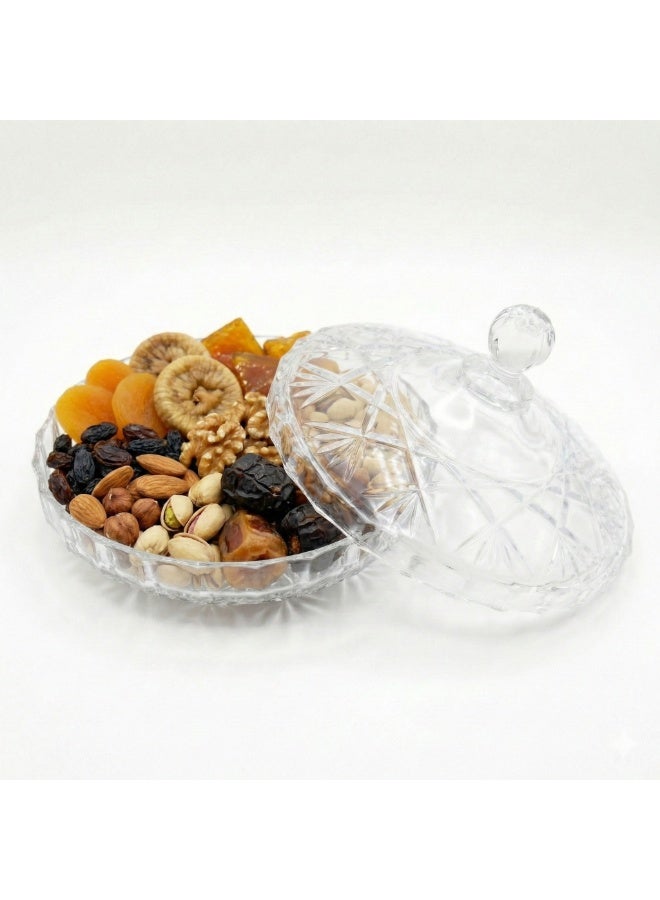 Acrylic Bonbonniere with Crystal Style Lid for Serving Chocolate, Nuts and Ramadan Yameesh-Clear - Image 3