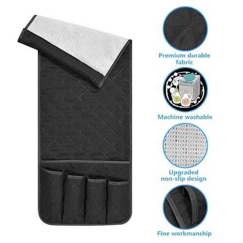 AUVCAS Sofa Armrest Organizer Non-Slip Arm Chair Bedside Caddy Storage Organizer for Recliner Couch with 5 Pockets for Cell Phone TV Remote Control Magazines (BLACK) - Image 3
