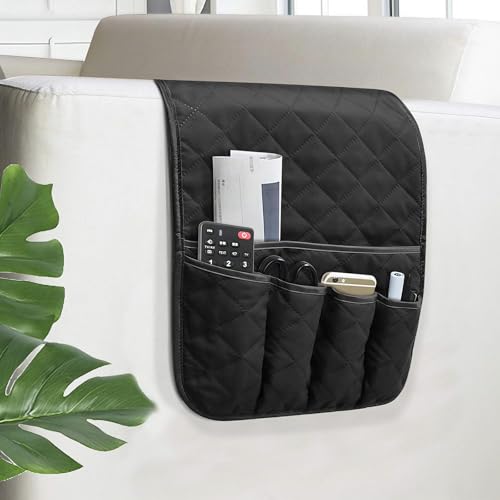 AUVCAS Sofa Armrest Organizer Non-Slip Arm Chair Bedside Caddy Storage Organizer for Recliner Couch with 5 Pockets for Cell Phone TV Remote Control Magazines (BLACK) - Image 1