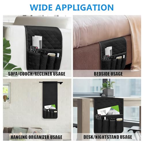 AUVCAS Sofa Armrest Organizer Non-Slip Arm Chair Bedside Caddy Storage Organizer for Recliner Couch with 5 Pockets for Cell Phone TV Remote Control Magazines (BLACK) - Image 5