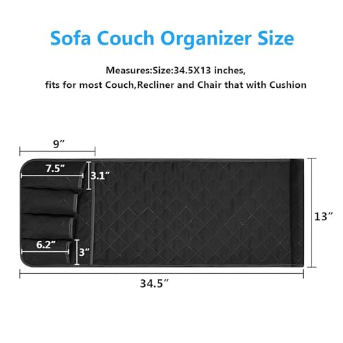AUVCAS Sofa Armrest Organizer Non-Slip Arm Chair Bedside Caddy Storage Organizer for Recliner Couch with 5 Pockets for Cell Phone TV Remote Control Magazines (BLACK) - Image 4