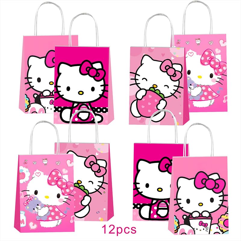 BNFUO 12pcs Pink Cats Party Gift Bags with Handles,Girl Birthday Party Supplies for Pink Cats Party Decorations - Image 2