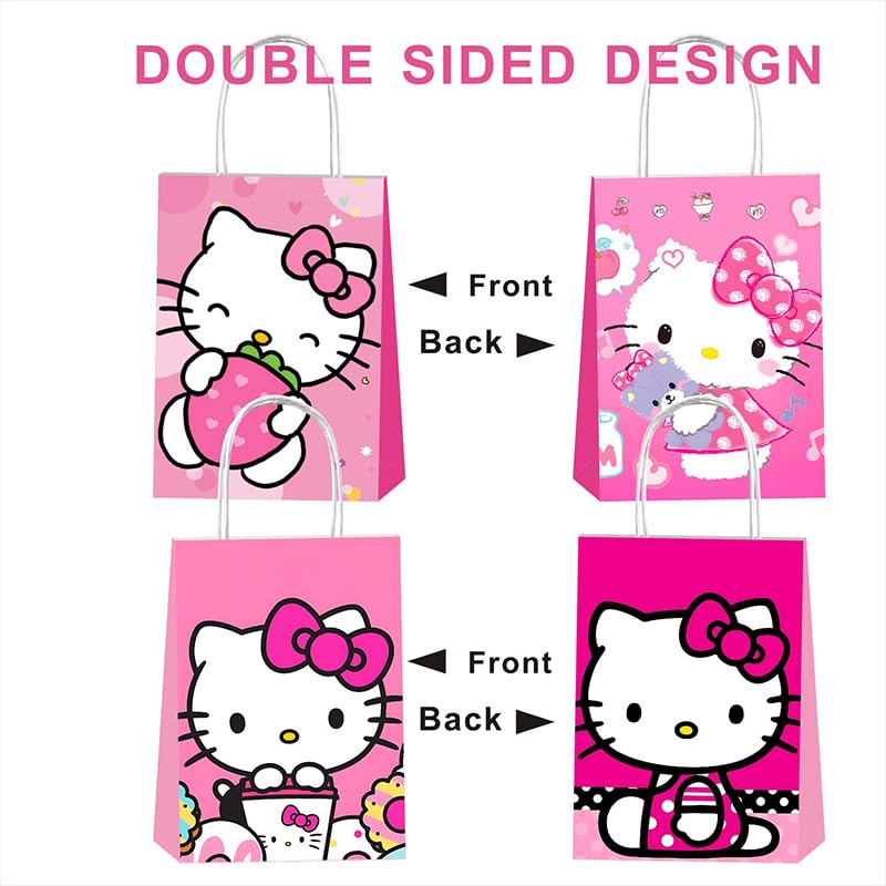 BNFUO 12pcs Pink Cats Party Gift Bags with Handles,Girl Birthday Party Supplies for Pink Cats Party Decorations - Image 4