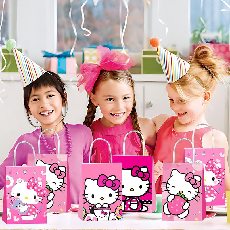 BNFUO 12pcs Pink Cats Party Gift Bags with Handles,Girl Birthday Party Supplies for Pink Cats Party Decorations - Image 5