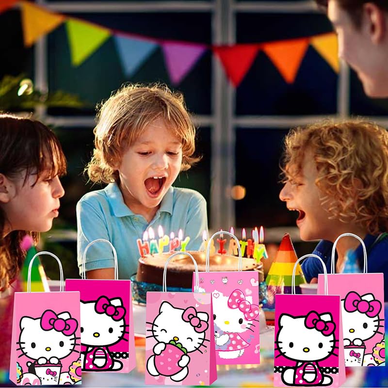 BNFUO 12pcs Pink Cats Party Gift Bags with Handles,Girl Birthday Party Supplies for Pink Cats Party Decorations - Image 3
