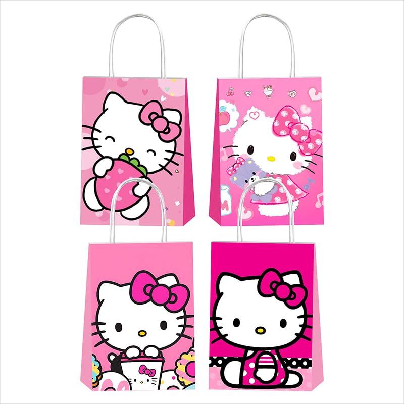 BNFUO 12pcs Pink Cats Party Gift Bags with Handles,Girl Birthday Party Supplies for Pink Cats Party Decorations - Image 1