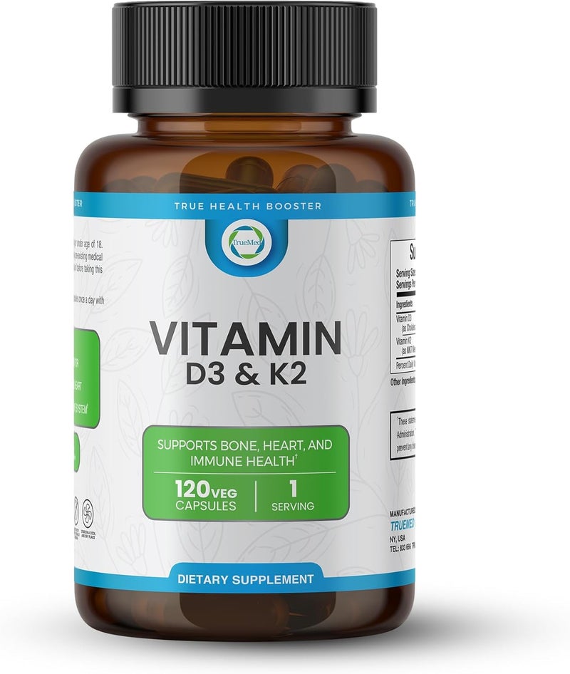 Vitamin D3 & K2 Supplement for Adults - 120 Vegan Capsules