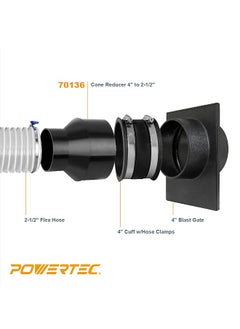 POWERTEC 70136 4 Inch Hose To 2 1 2 Inch Hose Cone Reducer Dust Collection Fittings For Dust Collection Hose Dryer Vent Hose And Shop Vacuum Hose Connection 1 Pack  - Image 2