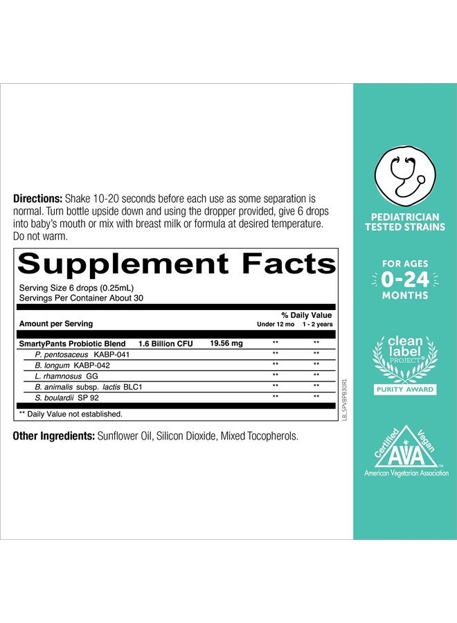 SmartyPants Baby Probiotic Liquid Formula, Pediatrician-tested Blend for Fussiness due to Occasional Upset Tummy, Digestive Health and Comfort, Immune Support, 1.6 Billion CFU - Image 2