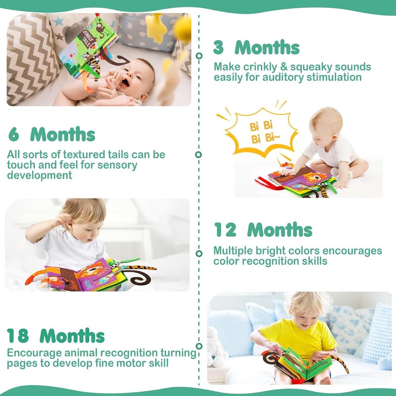 beiens Baby Cloth Books Toys, Tummy Time Touch and Feel Sensory Toys for Infants, Soft Crinkle Sound Books for 0-3-6-12-18 Months, Early Development Stroller Toy, Newborn Shower Gift - Image 4