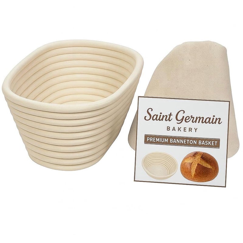 Saint Germain Bakery Premium Round Bread Banneton Basket with Liner Perfect Brotform Proofing Basket for Making Beautiful Bread 10 inch Oval
