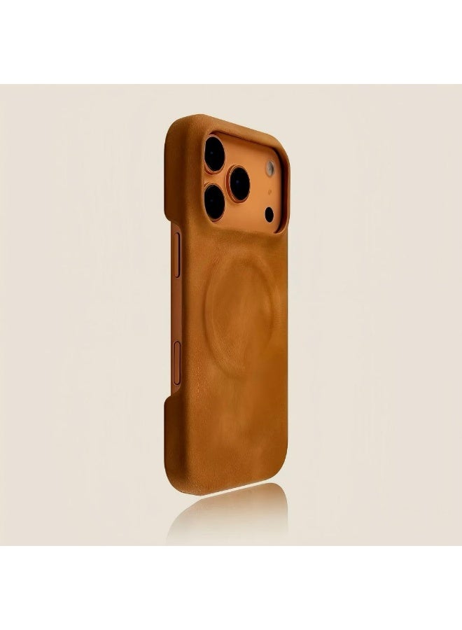 New sheepskin semi-enclosed magnetic charging iPhone17promax shockproof phone case - Image 1