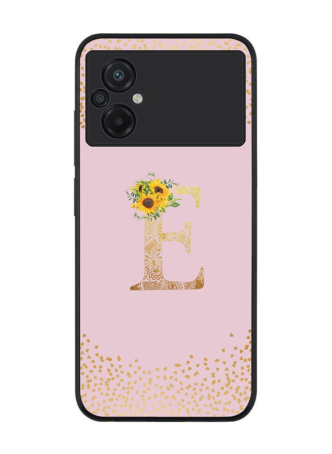 Stylizedd Rugged Black edge case for Xiaomi Poco M5 Slim fit Soft Case Flexible Rubber Edges Anti Drop TPU Gel Thin Cover - Custom Monogram Initial Letter Floral Pattern Alphabet - E (Pink ) - Image 1
