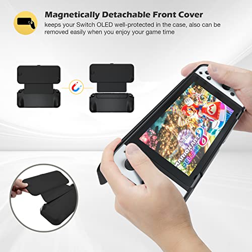 ProCase Flip Cover for Nintendo Switch OLED with 2 Pack Tempered Glass Screen Protectors, Slim Protective Case with Magnetically Detachable Front Cover for Nintendo Switch OLED 2021 -Black - Image 4