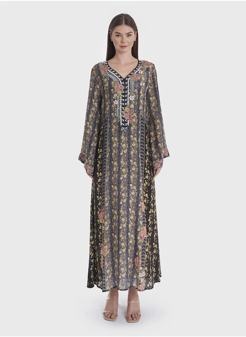 KASHKHA Viscose Floral Print Jalabiya