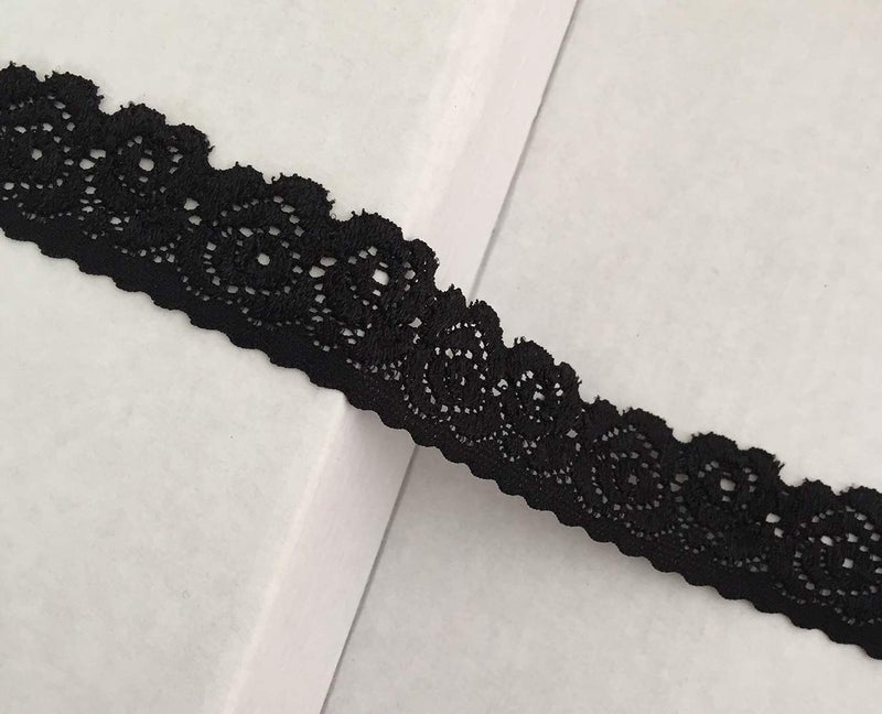 LUMKET Lace Realm 1 Inch Wide Black Stretch Floral Pattern Lace Ribbon Trim for Sewing, Gift Package Wrapping, Floral Designing & Crafts-5 Yards(5301 Black) - Image 2