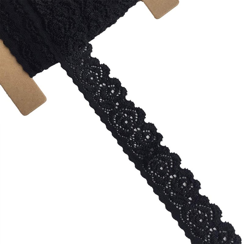 LUMKET Lace Realm 1 Inch Wide Black Stretch Floral Pattern Lace Ribbon Trim for Sewing, Gift Package Wrapping, Floral Designing & Crafts-5 Yards(5301 Black) - Image 4