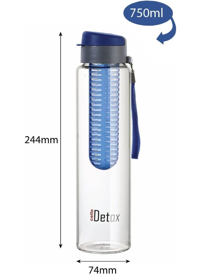 Cello زجاجة ماء مع مصفاة فواكه وشاي من سيلو ديتوكس| مضادة للتسرب| خالية من BPA| متينة، 750 مل، زرقاء (عبوة من 1) - Image 4