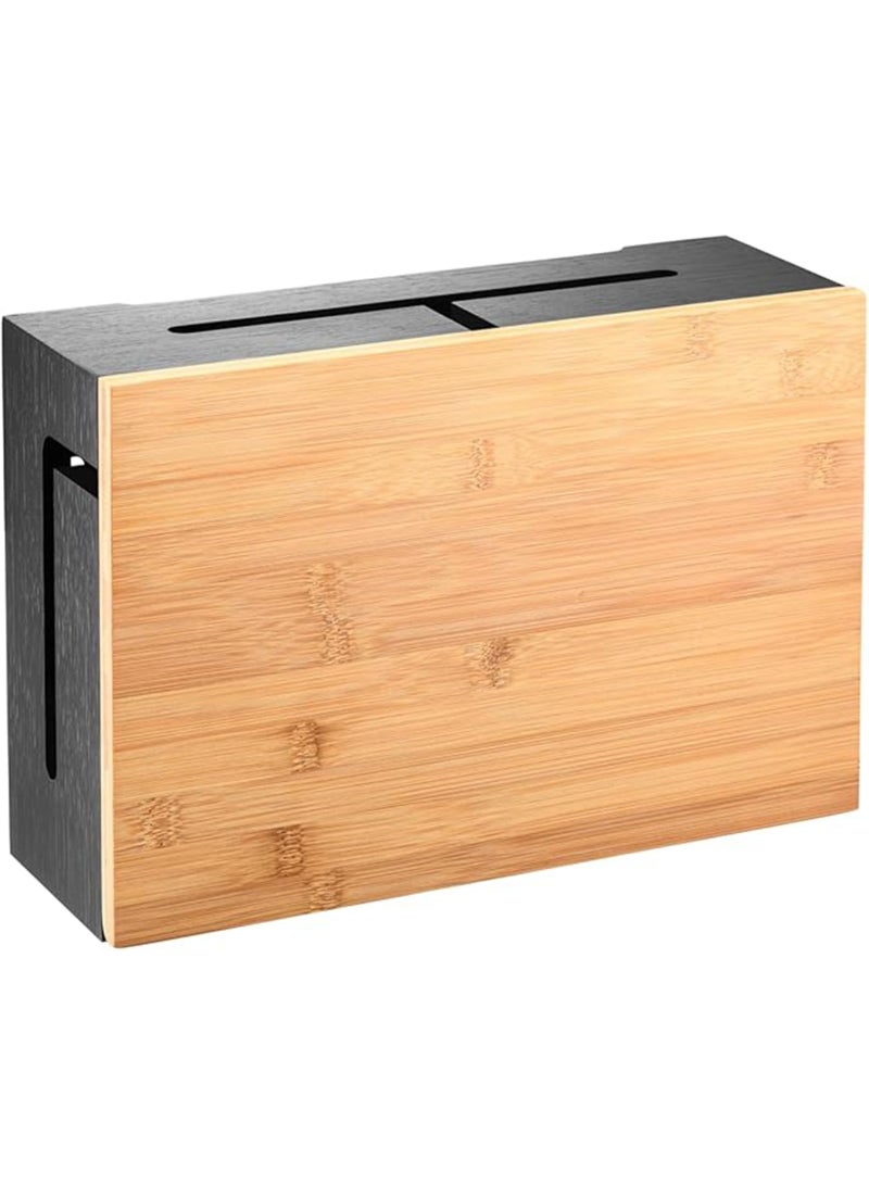 Cable Management Box with Bamboo Lid, Magnetic Cord Organiser Box, Wall Mountable Cable Storage Box for Home Office, Brown - Image 1