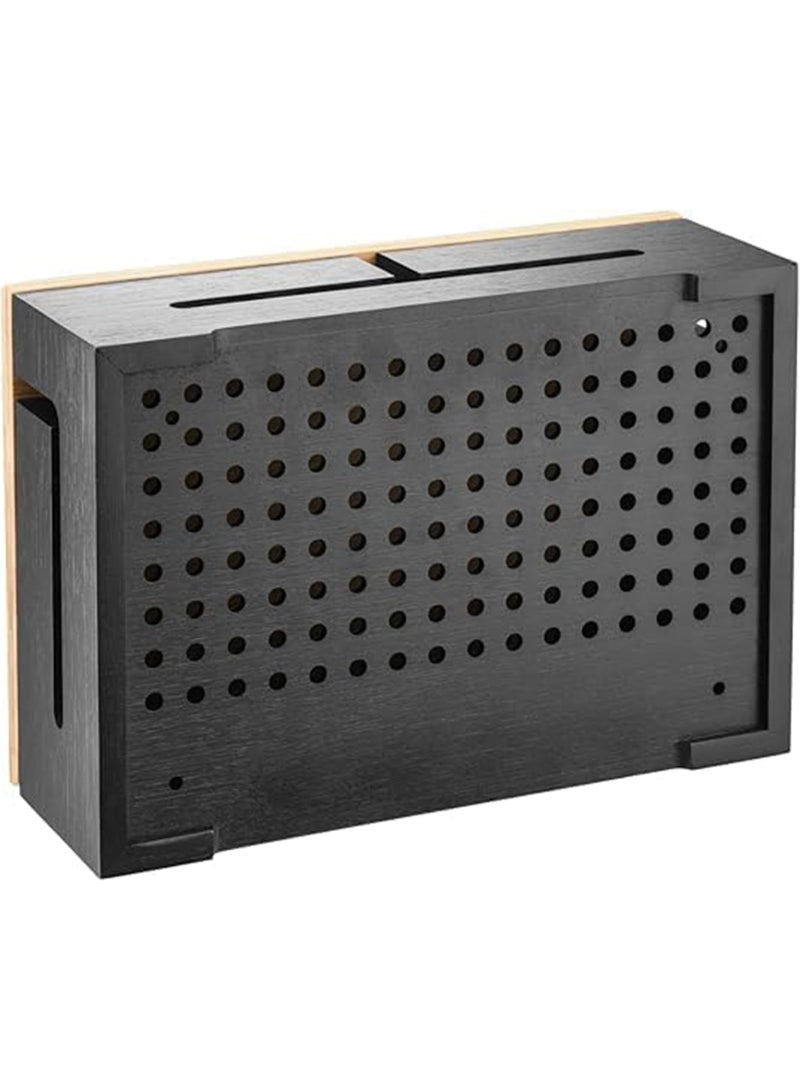 Cable Management Box with Bamboo Lid, Magnetic Cord Organiser Box, Wall Mountable Cable Storage Box for Home Office, Brown - Image 4