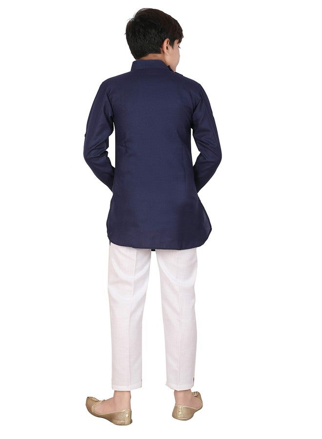 Qtsy Indian Cotton Kurta Set for Boys Dark Blue - Image 2