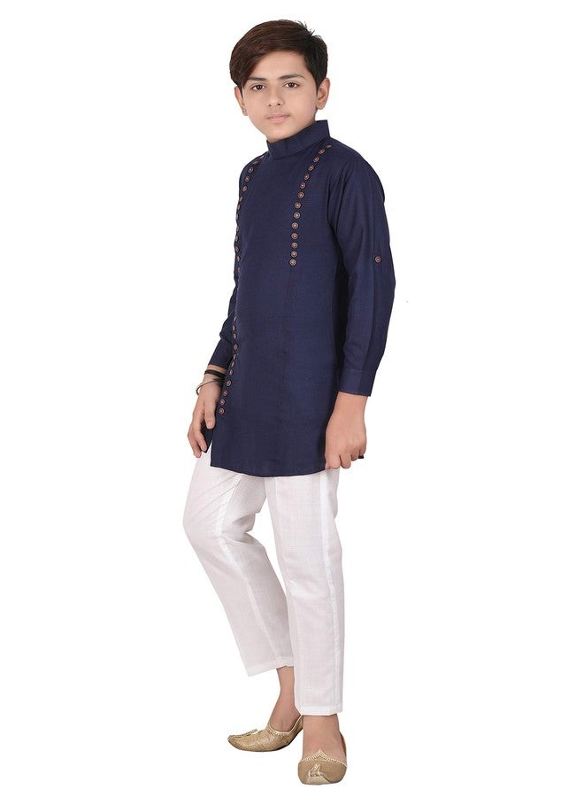 Qtsy Indian Cotton Kurta Set for Boys Dark Blue - Image 4