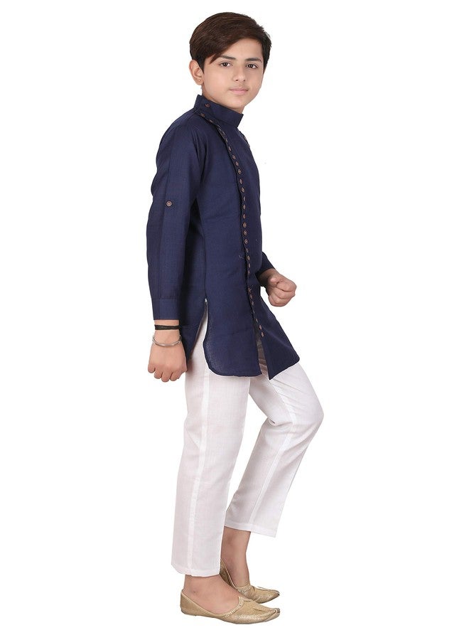 Qtsy Indian Cotton Kurta Set for Boys Dark Blue - Image 3