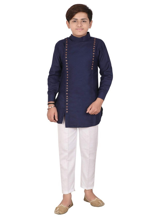 Qtsy Indian Cotton Kurta Set for Boys Dark Blue - Image 1