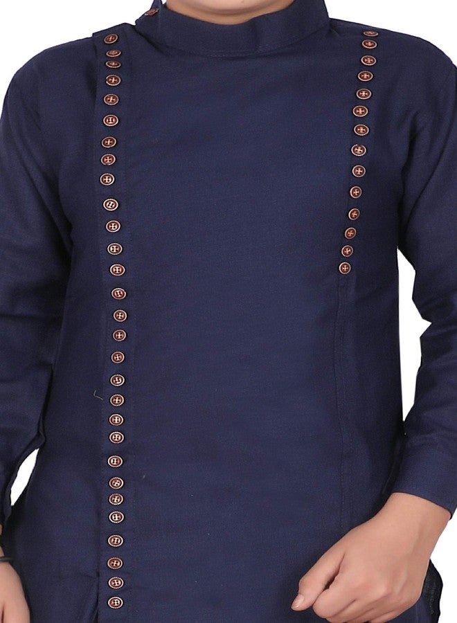 Qtsy Indian Cotton Kurta Set for Boys Dark Blue - Image 5